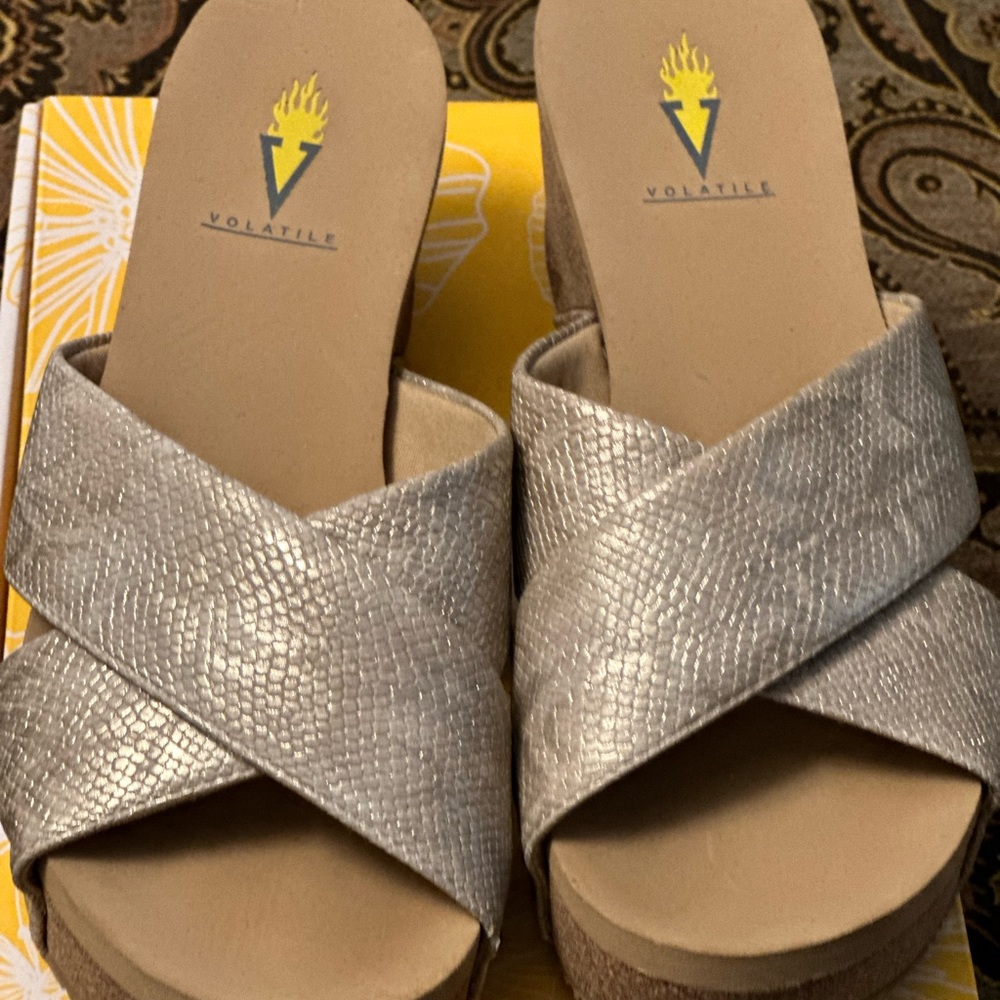Volatile Snake Print Gold Wedge Sandals Women - Size 8 - Like New Condition